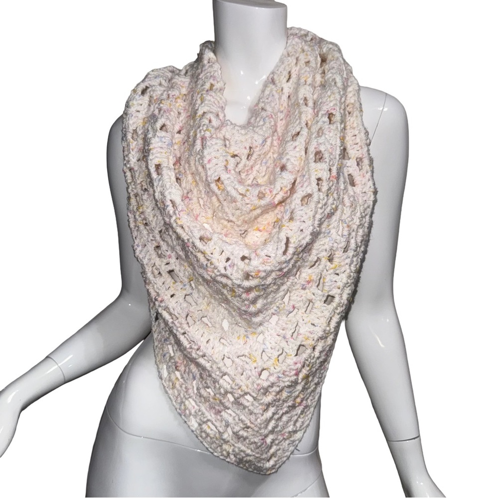 💙💖 Handmade Cream Pastel Knit Crochet Oversized Scarf Hood Boho Festival